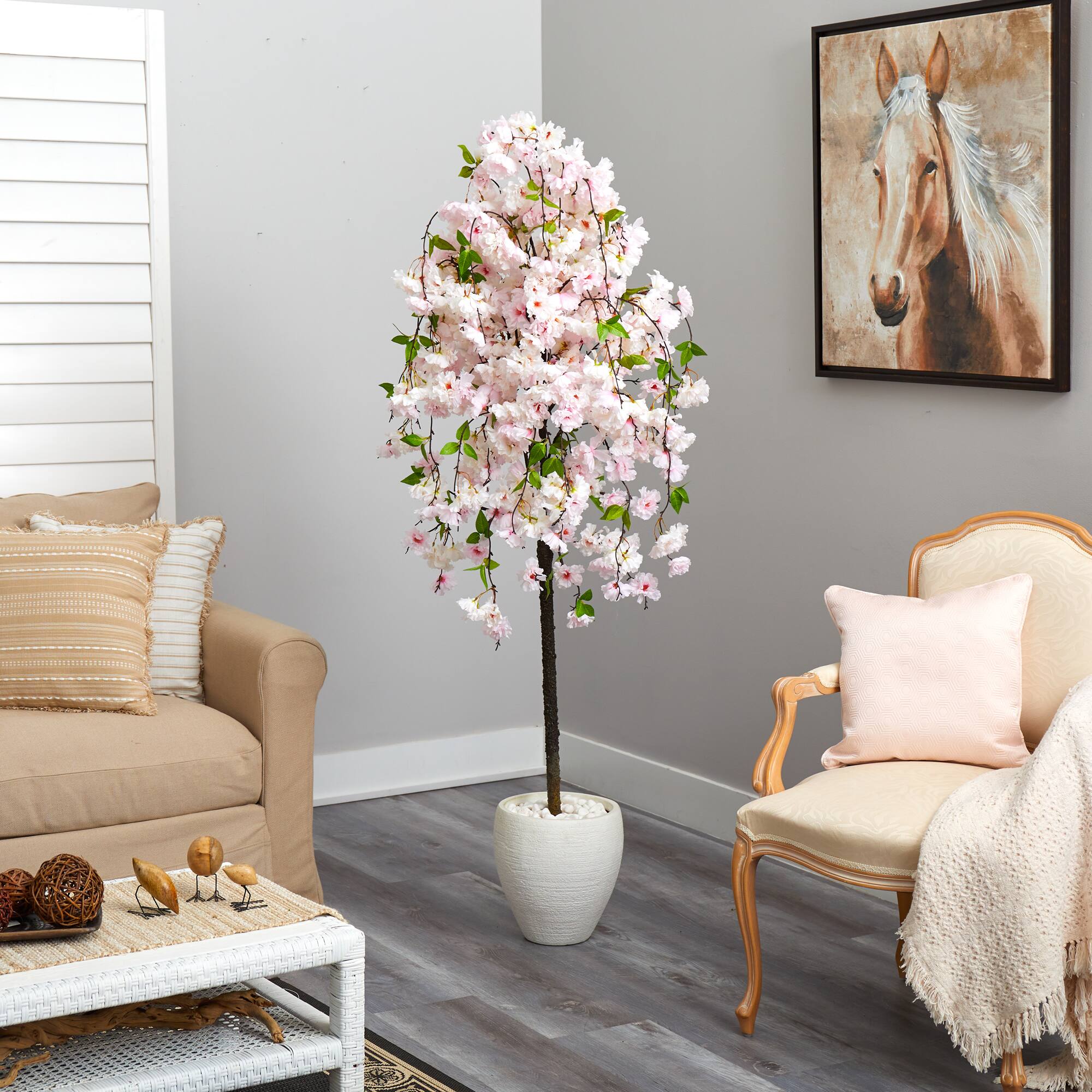 6ft. Cherry Blossom Artificial Tree in White Planter